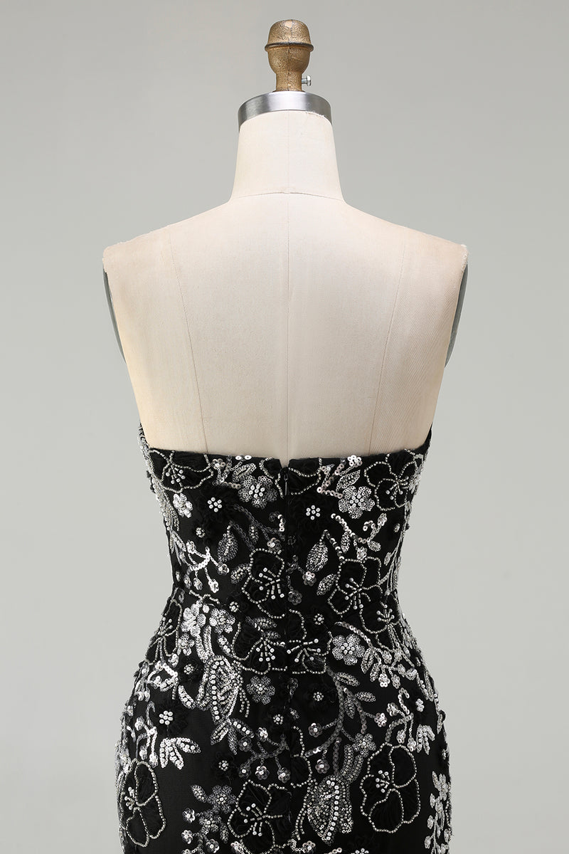 Laden Sie das Bild in den Galerie-Viewer, Rotes Meerjungfrauen Trägerloses Applikiertes Langes Ballkleid mit Perlen