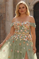 Laden Sie das Bild in den Galerie-Viewer, Champagner Appliquiertes A-Linie Schulterfreies Langes Plus Size Ballkleid