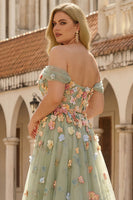 Laden Sie das Bild in den Galerie-Viewer, Champagner Appliquiertes A-Linie Schulterfreies Langes Plus Size Ballkleid