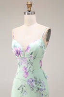 Laden Sie das Bild in den Galerie-Viewer, Blau Rosa Blume Meerjungfrau Spaghettiträger Langes Ballkleid