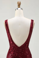 Laden Sie das Bild in den Galerie-Viewer, Glitzerndes Marineblaues Meerjungfrauen V-Ausschnitt Pailletten Langes Ballkleid mit Schlitz