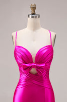 Laden Sie das Bild in den Galerie-Viewer, Fuchsia Meerjungfrauen Satin Plissiertes Langes Ballkleid mit Schlitz