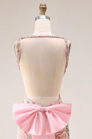 Laden Sie das Bild in den Galerie-Viewer, Etui Perlenbesetztes Pailletten Langes Geblümtes Ballkleid mit abnehmbarer Schleife