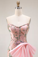 Laden Sie das Bild in den Galerie-Viewer, Trägerloses Pailletten Besetztes Blumen Langes Ballkleid mit Schleife und Schlitz