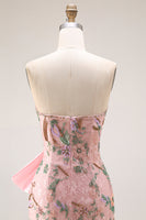 Laden Sie das Bild in den Galerie-Viewer, Trägerloses Pailletten Besetztes Blumen Langes Ballkleid mit Schleife und Schlitz