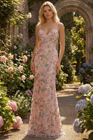 Laden Sie das Bild in den Galerie-Viewer, Blush Blumen Spaghettiträger Scheide Langes Abschlussballkleid mit Pailletten