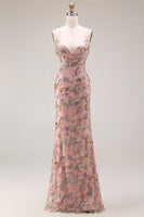 Laden Sie das Bild in den Galerie-Viewer, Blush Blumen Spaghettiträger Scheide Langes Abschlussballkleid mit Pailletten