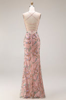 Laden Sie das Bild in den Galerie-Viewer, Blush Blumen Spaghettiträger Scheide Langes Abschlussballkleid mit Pailletten
