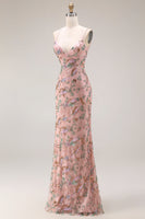 Laden Sie das Bild in den Galerie-Viewer, Blush Blumen Spaghettiträger Scheide Langes Abschlussballkleid mit Pailletten