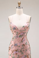 Laden Sie das Bild in den Galerie-Viewer, Blush Blumen Spaghettiträger Scheide Langes Abschlussballkleid mit Pailletten