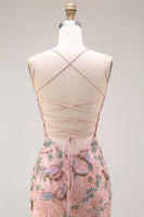 Laden Sie das Bild in den Galerie-Viewer, Blush Blumen Spaghettiträger Scheide Langes Abschlussballkleid mit Pailletten