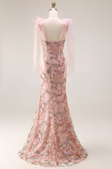 Etui Blumen Langes Ballkleid mit Schleifen auf den Schultern