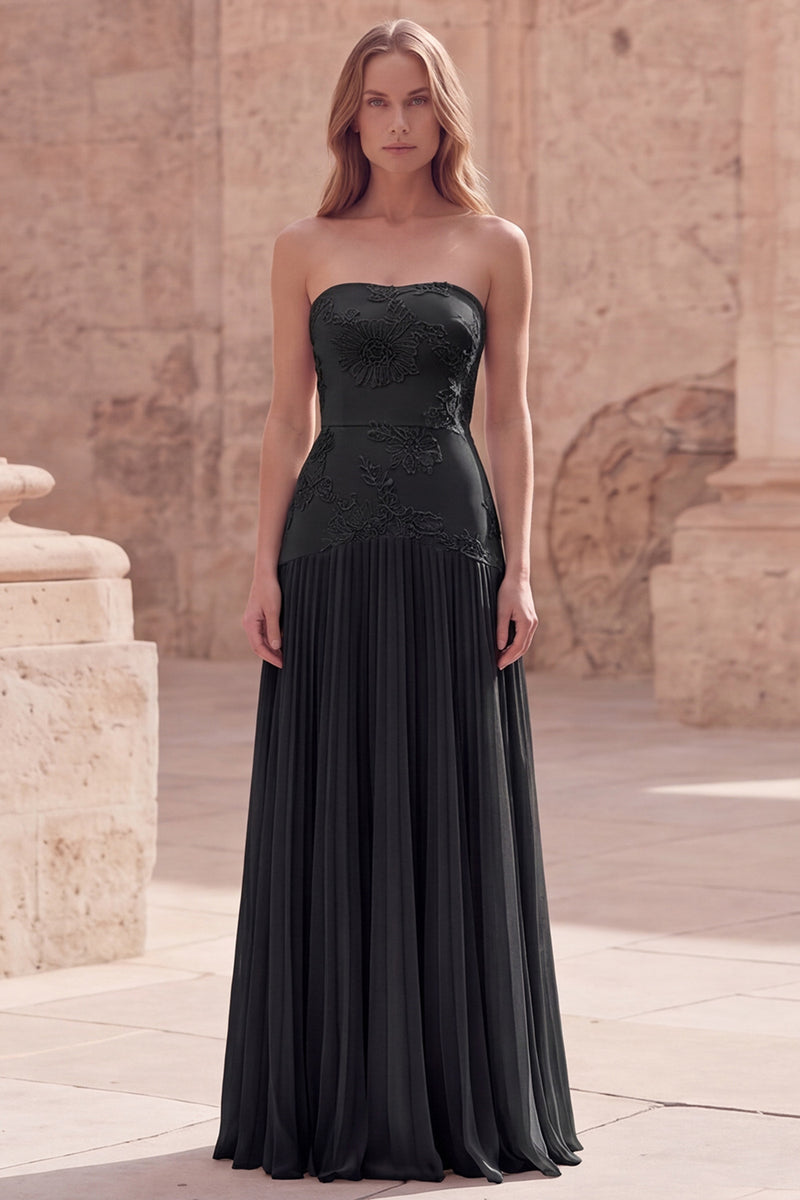 Laden Sie das Bild in den Galerie-Viewer, Trägerloses Gelbes Blumen Langes Abschlussballkleid mit Falten