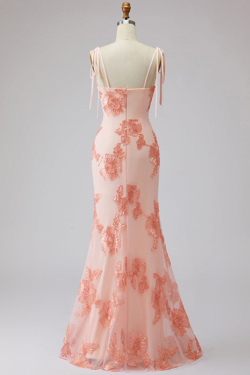 Laden Sie das Bild in den Galerie-Viewer, Hellblaues Spaghetti-Träger Meerjungfrauen-Maxikleid mit floraler Stickerei