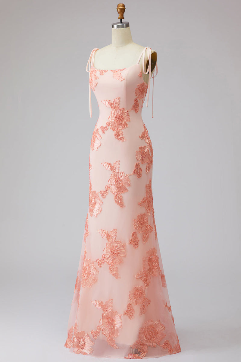 Laden Sie das Bild in den Galerie-Viewer, Hellblaues Spaghetti-Träger Meerjungfrauen-Maxikleid mit floraler Stickerei