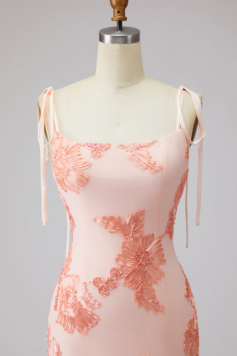 Laden Sie das Bild in den Galerie-Viewer, Hellblaues Spaghetti-Träger Meerjungfrauen-Maxikleid mit floraler Stickerei