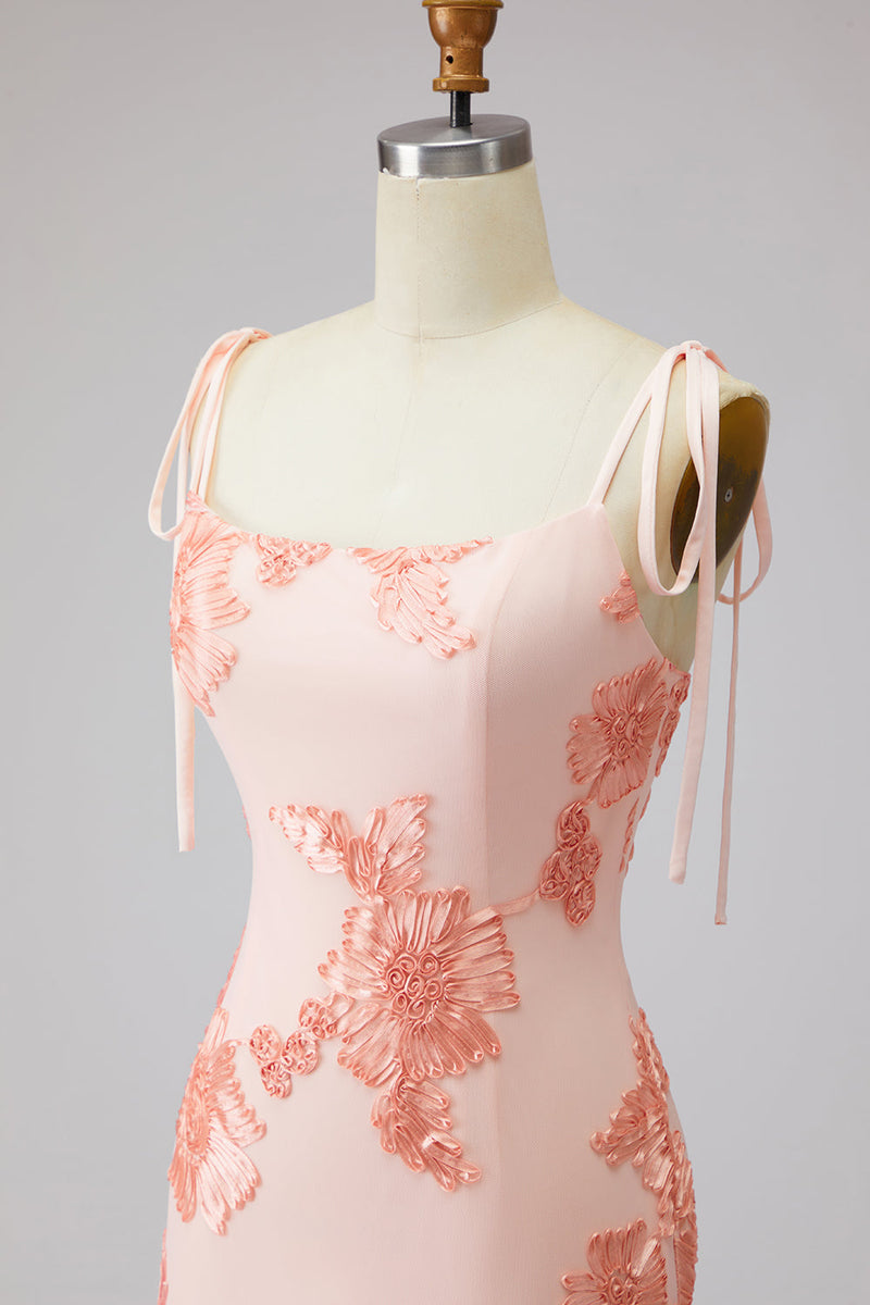 Laden Sie das Bild in den Galerie-Viewer, Hellblaues Spaghetti-Träger Meerjungfrauen-Maxikleid mit floraler Stickerei