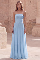 Laden Sie das Bild in den Galerie-Viewer, Trägerloses Gelbes Blumen Langes Abschlussballkleid mit Falten