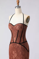 Laden Sie das Bild in den Galerie-Viewer, Neckholder Meerjungfrauen Braunes Langes Ballkleid mit Spitze