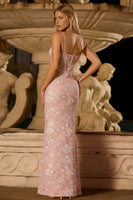 Laden Sie das Bild in den Galerie-Viewer, Blush Rosa Pailletten Korsett Spaghettiträger Langes Ballkleid