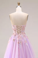 Laden Sie das Bild in den Galerie-Viewer, Herzausschnitt Lila Tüll A-Linie Appliquiertes Langes Ballkleid mit Schlitz