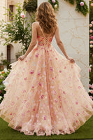 Laden Sie das Bild in den Galerie-Viewer, Elfenbein blume A-Linie Korsett Rüschen Langes Ballkleid mit Schlitz