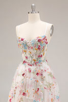 Laden Sie das Bild in den Galerie-Viewer, Champagner Blume A-Linie Korsett Rüschen Langes Ballkleid mit Schlitz
