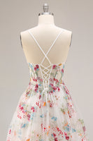 Laden Sie das Bild in den Galerie-Viewer, Champagner Blume A-Linie Korsett Rüschen Langes Ballkleid mit Schlitz