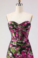 Laden Sie das Bild in den Galerie-Viewer, Schwarzes Blumenmuster A Linie Trägerloses Korsett Jacquard Langes Ballkleid mit Schlitz