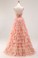 Laden Sie das Bild in den Galerie-Viewer, A-Linie Geblümtes Gestuftes Schleifen Sunset Langes Ballkleid mit Schlitz