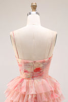 Laden Sie das Bild in den Galerie-Viewer, A-Linie Geblümtes Gestuftes Schleifen Sunset Langes Ballkleid mit Schlitz