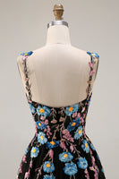 Laden Sie das Bild in den Galerie-Viewer, Glitzerndes Schwarzes A-Linie Tüll Pailletten Langes Ballkleid mit Schlitz