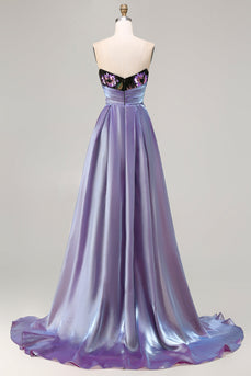 Schwarzes Trägerloses Pailletten Meerjungfrau Korsett Langes Ballkleid mit Schlitz