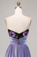 Laden Sie das Bild in den Galerie-Viewer, Schwarzes Trägerloses Pailletten Meerjungfrau Korsett Langes Ballkleid mit Schlitz