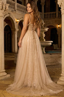 Laden Sie das Bild in den Galerie-Viewer, Glitzerndes Champagner Meerjungfrauen Korsett Langes Plus Size Ballkleid mit Applikationen