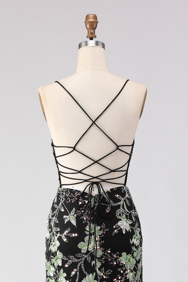 Laden Sie das Bild in den Galerie-Viewer, Funkelndes Rosa Blumen Korsett Meerjungfrau Langes Ballkleid mit Pailletten