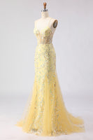 Laden Sie das Bild in den Galerie-Viewer, Funkelndes Rosa Blumen Korsett Meerjungfrau Langes Ballkleid mit Pailletten