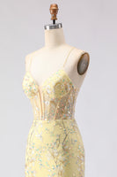 Laden Sie das Bild in den Galerie-Viewer, Funkelndes Rosa Blumen Korsett Meerjungfrau Langes Ballkleid mit Pailletten