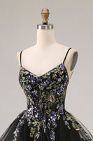 Laden Sie das Bild in den Galerie-Viewer, Prinzessin Schwarzes Pailletten Schnürung Langes Ballkleid mit Rüschen