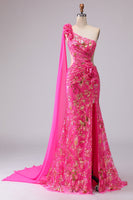 Laden Sie das Bild in den Galerie-Viewer, Fuchsia Meerjungfrau Korsett Langes Abschlussballkleid mit Schlitz