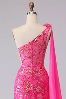 Laden Sie das Bild in den Galerie-Viewer, Fuchsia Meerjungfrau Korsett Langes Abschlussballkleid mit Schlitz