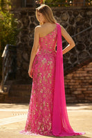 Laden Sie das Bild in den Galerie-Viewer, Fuchsia Meerjungfrau Korsett Langes Abschlussballkleid mit Schlitz