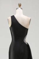 Laden Sie das Bild in den Galerie-Viewer, Schwarzes Langes Ballkleid mit einer Schulter und Schlitz