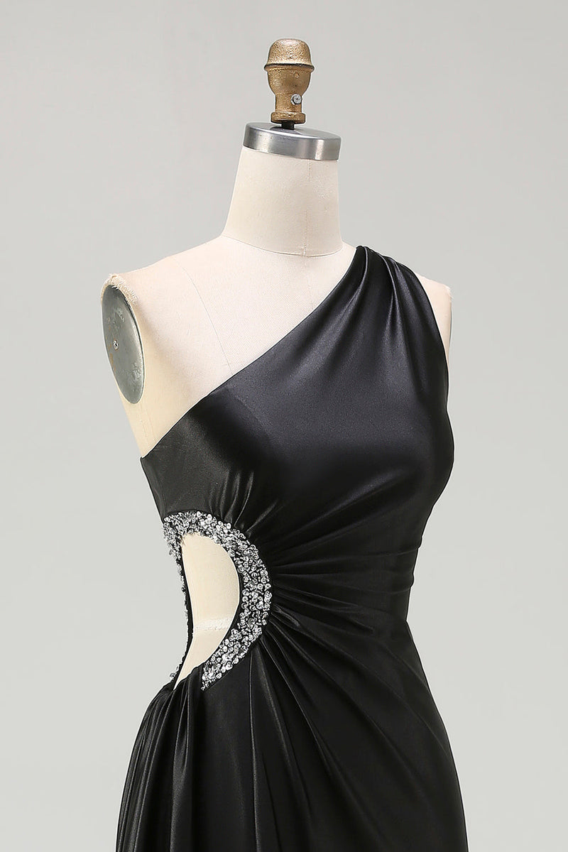 Laden Sie das Bild in den Galerie-Viewer, Schwarzes Langes Ballkleid mit einer Schulter und Schlitz