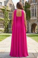 Laden Sie das Bild in den Galerie-Viewer, Fuchsia Herzausschnitt A-Linie Plissiertes Langes ABallkleid mit Schärpe