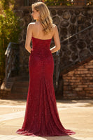 Laden Sie das Bild in den Galerie-Viewer, Trägerloses Rotes Meerjungfrauen Satin Langes Ballkleid