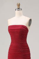 Laden Sie das Bild in den Galerie-Viewer, Trägerloses Rotes Meerjungfrauen Satin Langes Ballkleid