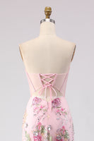 Laden Sie das Bild in den Galerie-Viewer, Rosa Trägerloses Meerjungfrauen Korsett Pailletten Langes Ballkleid mit Schlitz