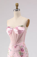 Laden Sie das Bild in den Galerie-Viewer, Rosa Trägerloses Meerjungfrauen Korsett Pailletten Langes Ballkleid mit Schlitz