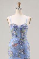 Laden Sie das Bild in den Galerie-Viewer, Rosa Meerjungfrauen Pailletten Blumen Rüschen Langes Ballkleid mit Schlitz